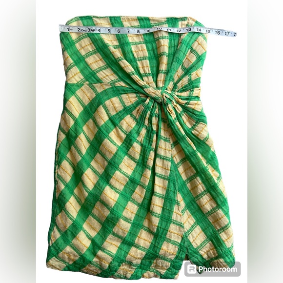 Free People Suits Me Fine Green/Yellow Checkered Mini Dress Size Large - Picture 5 of 11